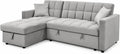 Sofá Cama Chaise Longue 3 Plazas Reversible con Arcón, Tapizado en Terciopelo Gris, Estructura de Pino, 210x145 cm