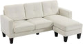 Sofá Chaise Longue Reversible de 3 Plazas en L, Tapizado en Chenilla Crema, Acolchado, Estructura de Acero, 186x130x84 cm
