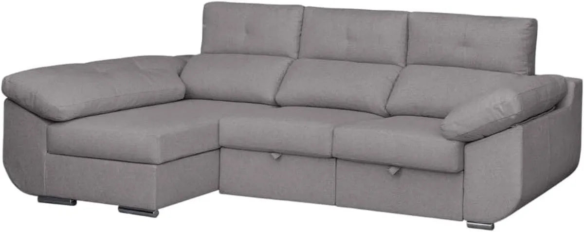 Sofá Modular 3 Plazas con Chaise Longue Izquierda, Asientos Ajustables, 280 cm - Ceniza