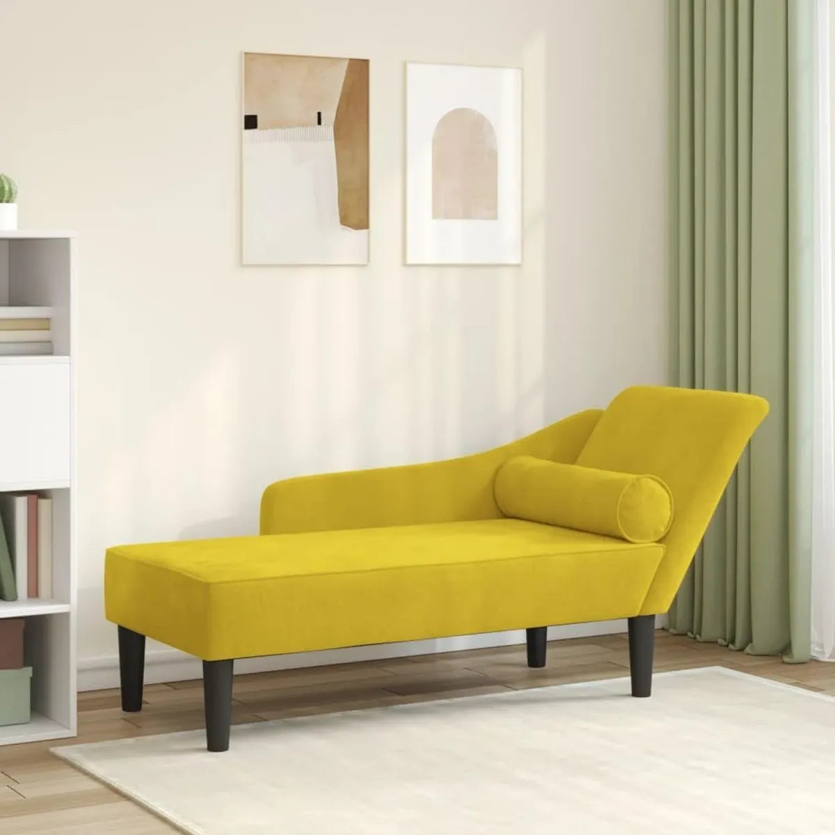 Sofá Cama de Terciopelo Amarillo con Cojines