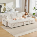 Sofá Modular en U de 4 Plazas, Pana Beige con Chaise Longue y Puerto USB, Multifuncional con Espacio de Almacenamiento