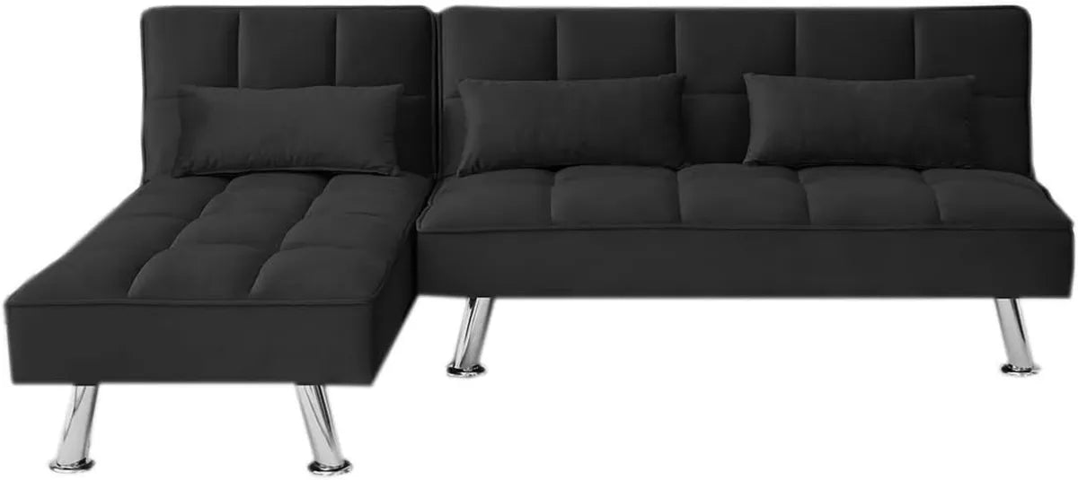 Sofá Cama Chaise Longue Noelia XS, 200x149cm - Elegancia y Comodidad en Terciopelo Negro