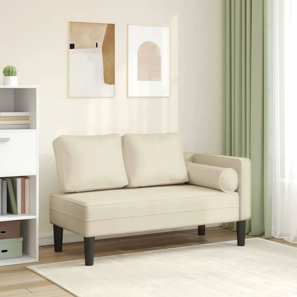 Sofá chaise longue ajustable de piel sintética crema con cojín ergonómico, 116,5 x 62 x 57,5 cm para salón y dormitorio