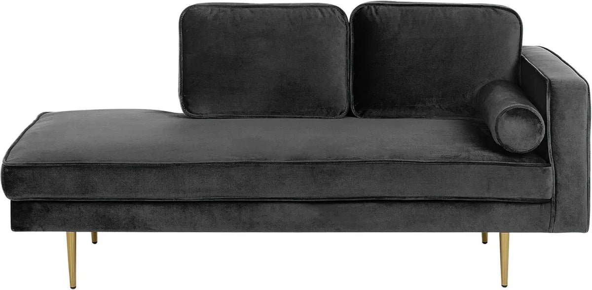 Sofá Chaise Longue de Terciopelo Negro con Patas Metálicas Modernas Miramas - Versión Derecho