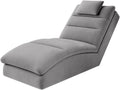 Sofá Chaise Longue de Lujo en Terciopelo Gris con Cojín de Cabeza 170 cm