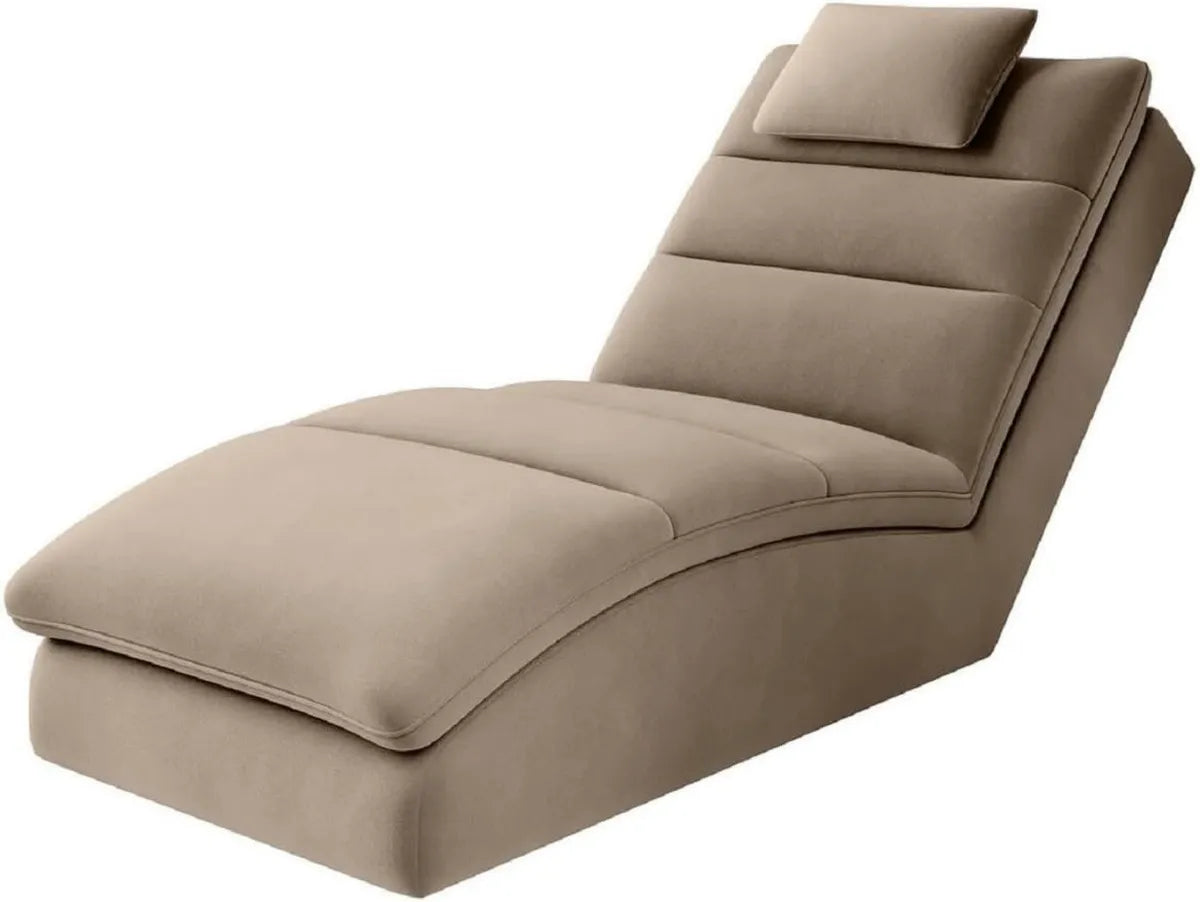 Sofá Chaise Longue de Lujo de Terciopelo Marrón Claro con Almohada