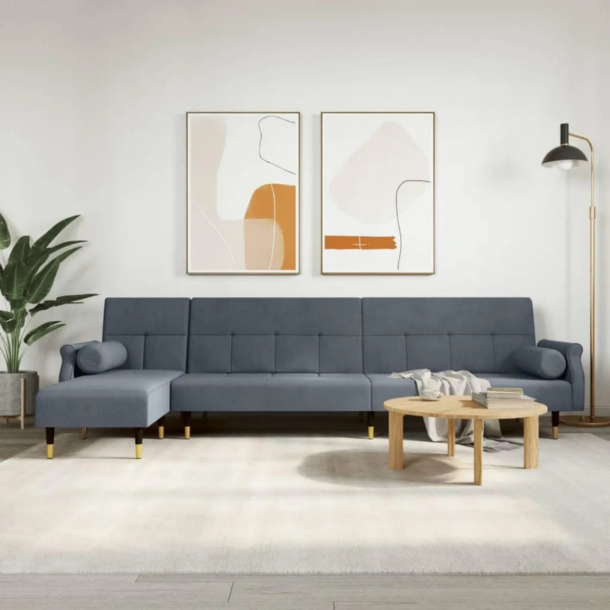 Sofá esquinero de terciopelo gris oscuro con chaise longue, 271x140x70 cm, moderno y confortable