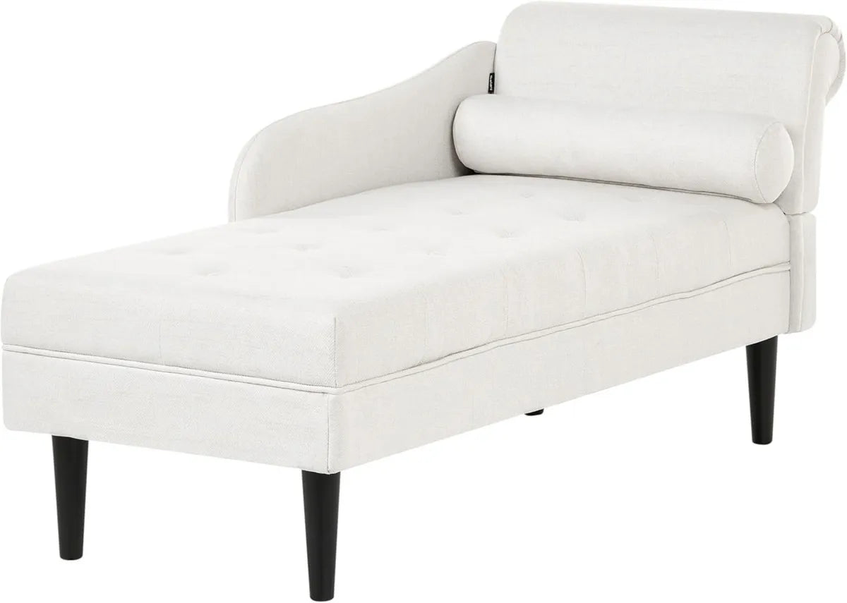 Sofá Chaise Longue Moderno de Tela con Cojín y Patas de Madera en Crema