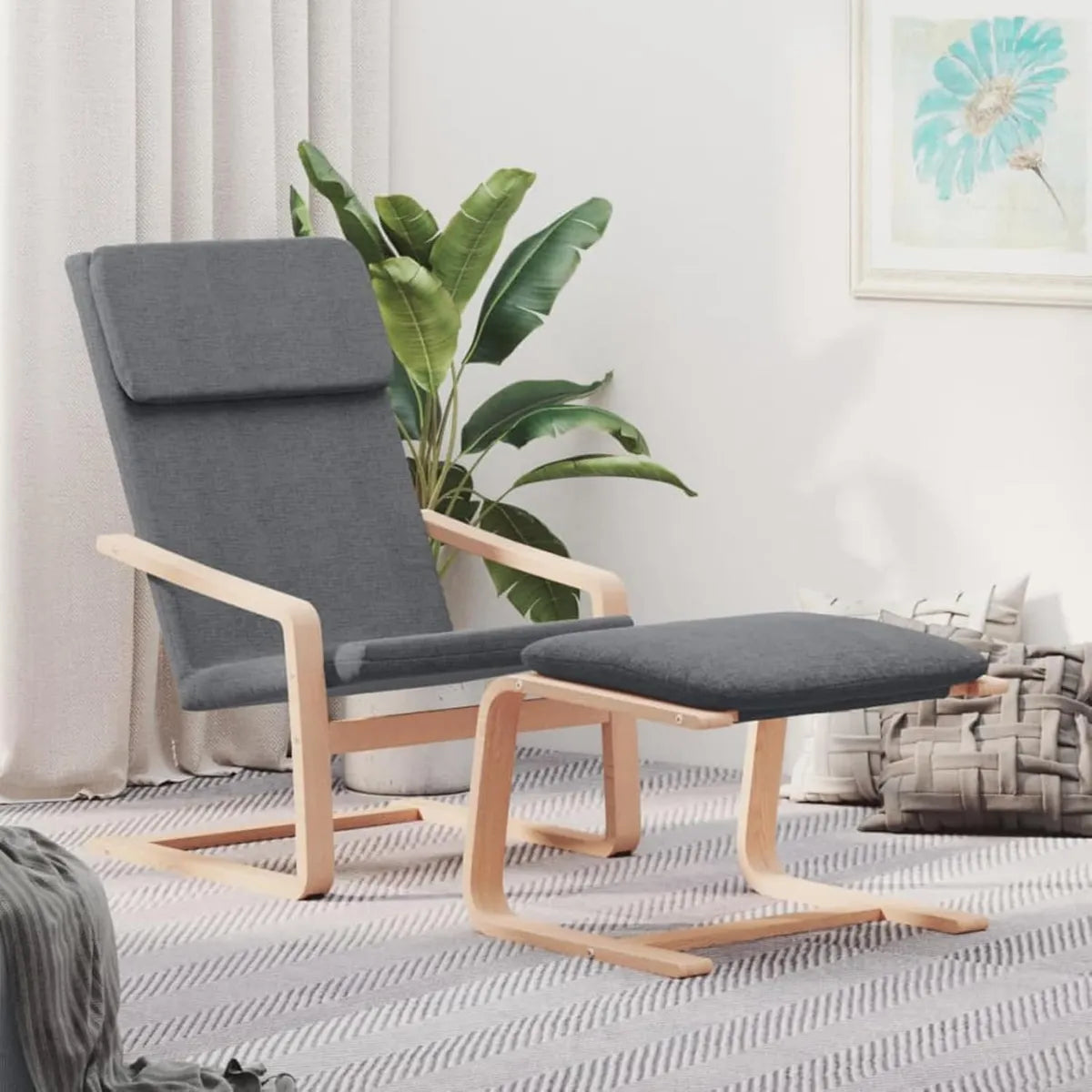 Sillón de Relax Moderno con Reposapiés de Tela Gris Oscuro