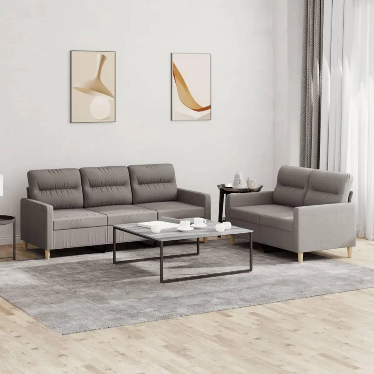 Conjunto de Sofás Modernos de Tela Gris con Cojines, Sillón Chaise Longue para Salón y Dormitorio