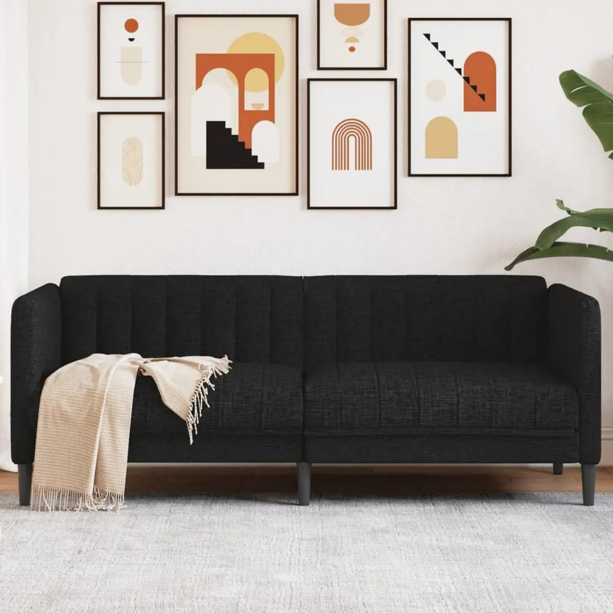 Sofá Chaise Longue Moderno de Tela para Salón u Oficina, 2 Plazas, Color Negro