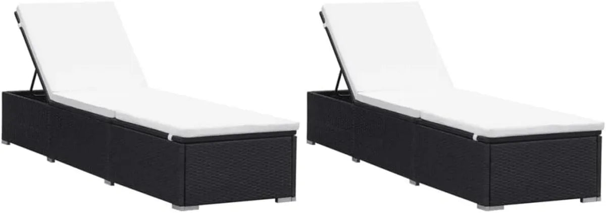 Conjunto de 2 tumbonas reclinables de ratán negro para jardín, 195x60x31 cm