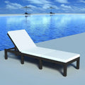 Silla reclinable de ratán negro, ajustable, resistente a la intemperie, 195x60x22 cm para exterior