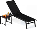 Tumbona Exterior con Mesa, Respaldo Ajustable, Metal Resistente, Negro