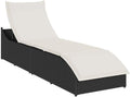 Tumbona de jardín plegable, respaldo ajustable, con cojín, resina trenzada negra, ideal para terraza y playa