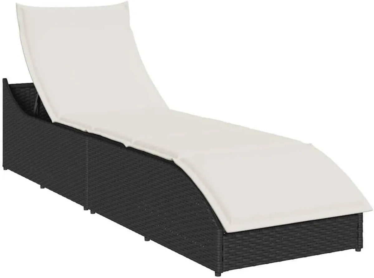 Tumbona de jardín plegable, respaldo ajustable, con cojín, resina trenzada negra, ideal para terraza y playa