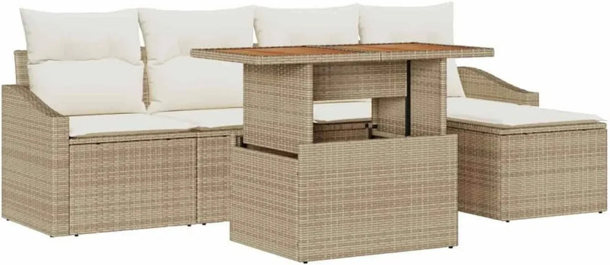 Conjunto de Sofás de Jardín Modular Beige y Crema para Exterior - 6 Piezas, Duradero y Resistente a UV