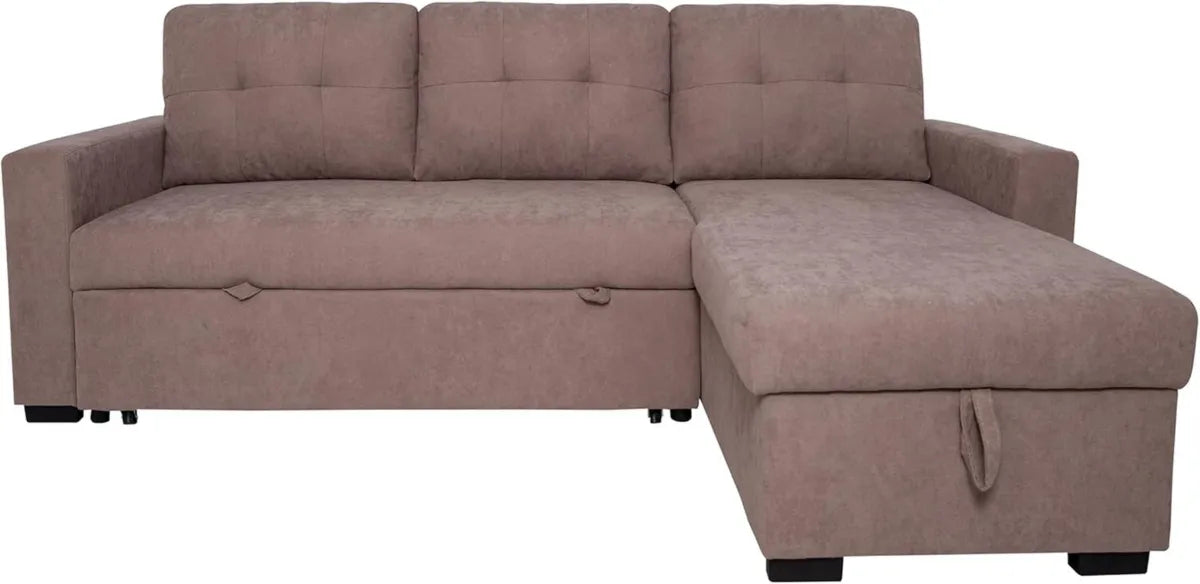 Sofá Modular Ojuel 3 Plazas con Chaiselongue Intercambiable y Arcón, Beige