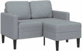 Sofá esquinero 2 plazas con chaise longue gris claro, 125 cm, tela moderna, patas de metal, cómodo y estable