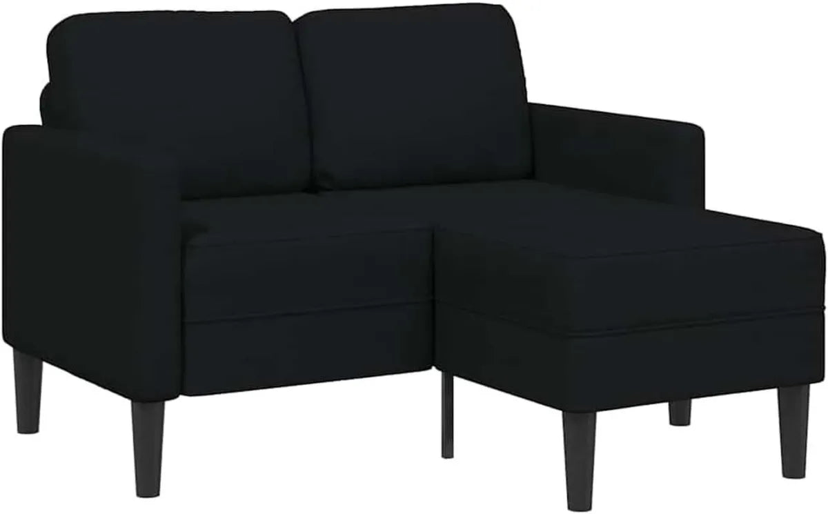 Sofá rinconero en L, 2 plazas con chaise longue, negro, funda de tela moderna, compacto y duradero, para salón y más