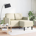 Sofá esquinero en L, 2 plazas, piel sintética crema, estructura sólida, ideal para salón
