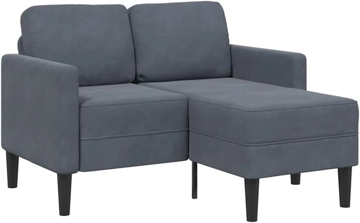 Sofá esquinero de terciopelo gris oscuro para salón, compacto y cómodo