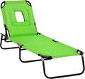 Outsunny Tumbona Plegable Verde con Respaldo Ajustable y Orificio de Lectura, para Playa y Jardín