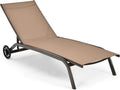 Tumbona de Jardín Reclinable 6 Posiciones con Ruedas, Tela Transpirable, 164.5x61x34 cm, Ideal para Exteriores