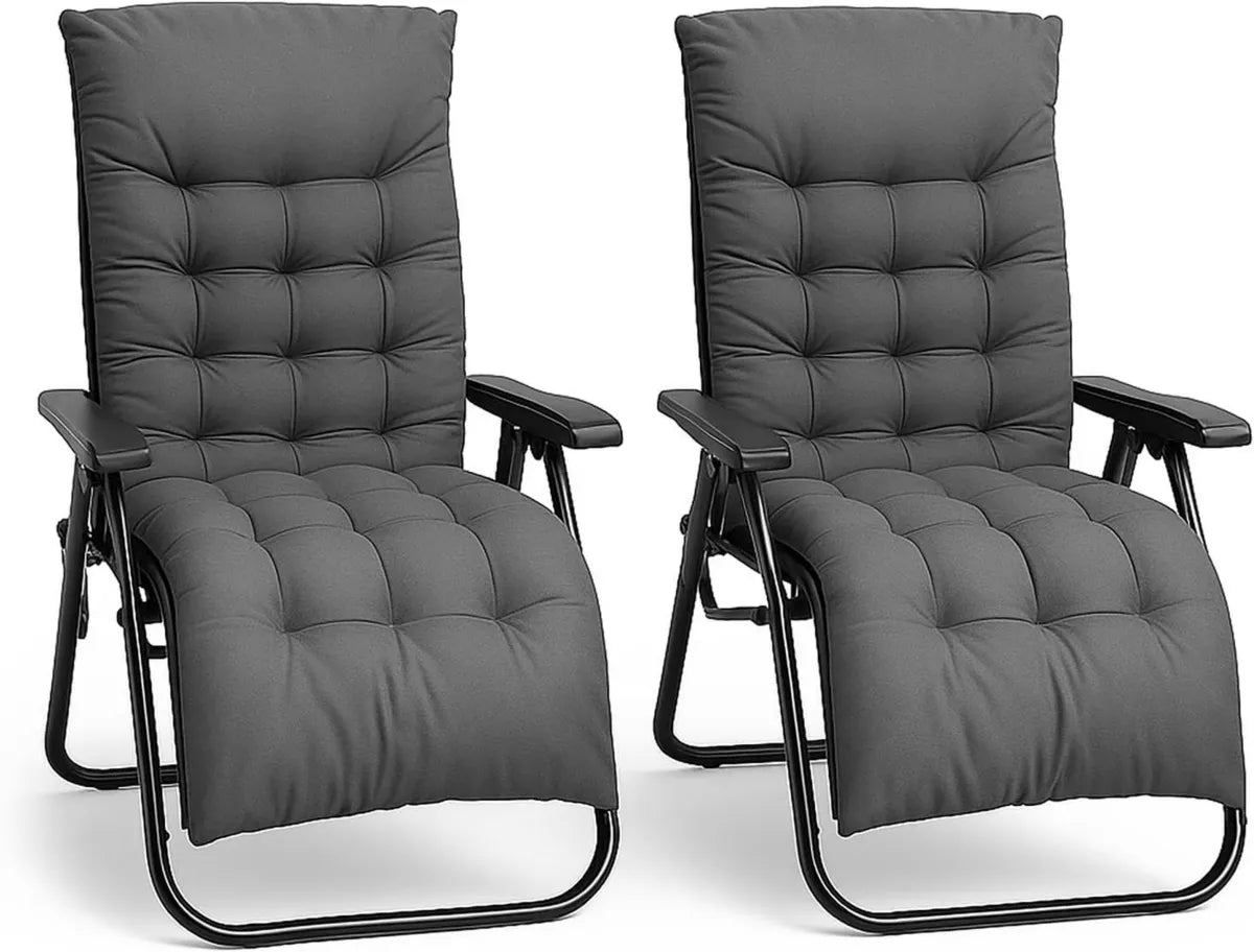 Pack de 2 Tumbonas de Jardín Plegables con Cojín y Reposacabezas, Negro
