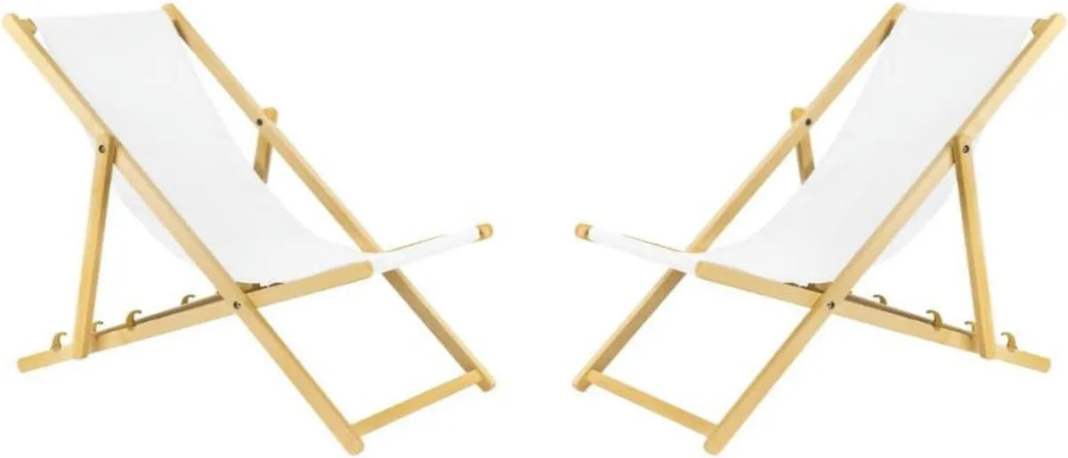 Conjunto de 2 Tumbonas Plegables de Madera con Seguridad, Color Blanco