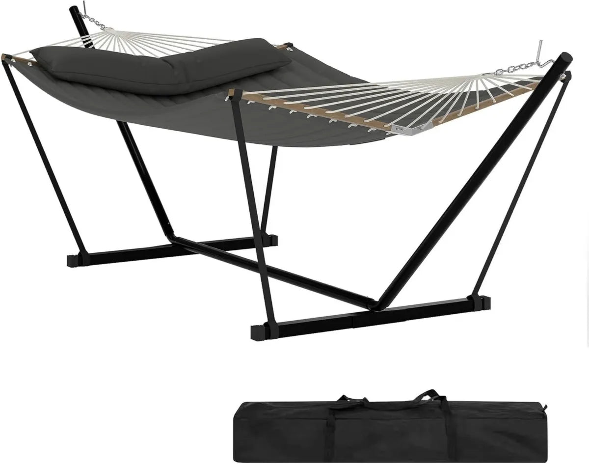 Hamaca Doble Acolchada con Soporte, 204 kg Capacidad, Color Gris Oscuro