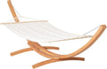 Hamaca Colgante de Algodón con Soporte de Madera para Exterior 200x120 cm, Soporta 150 kg, Color Blanco y Natural