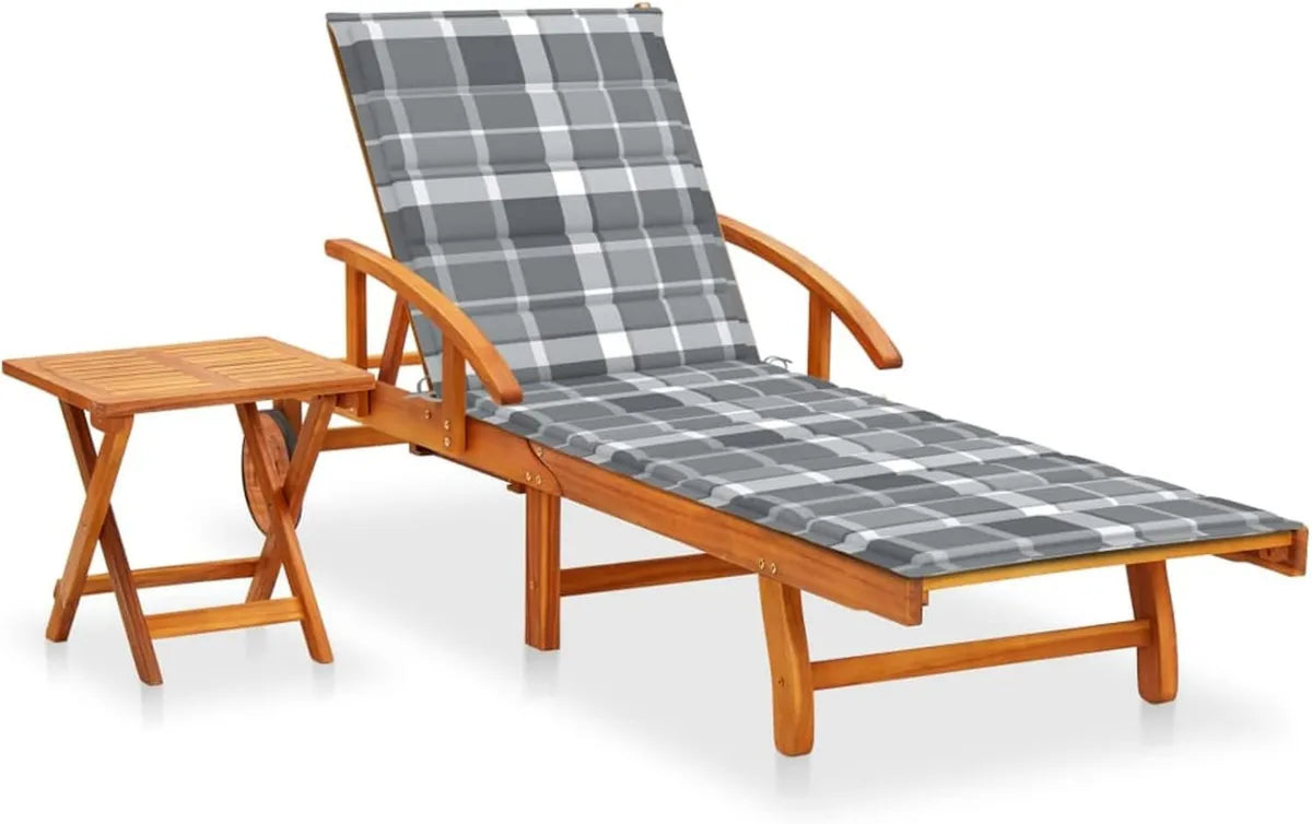 Tumbona de Jardín con Cojín de Madera de Acacia, Silla Relax para Exterior