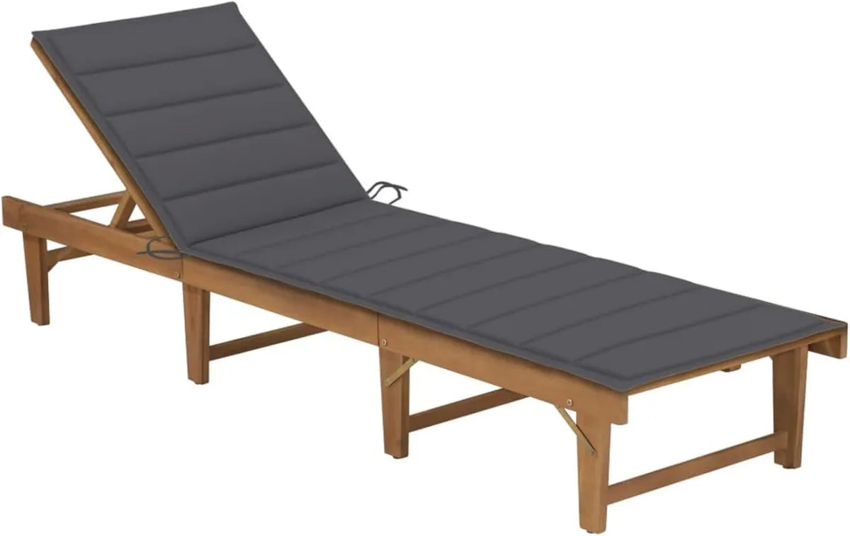 Tumbona Plegable de Madera de Acacia con Cojín para Jardín y Playa
