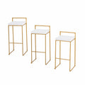 Juego de 3 taburetes de bar con estructura de metal dorado y asiento de MDF blanco
