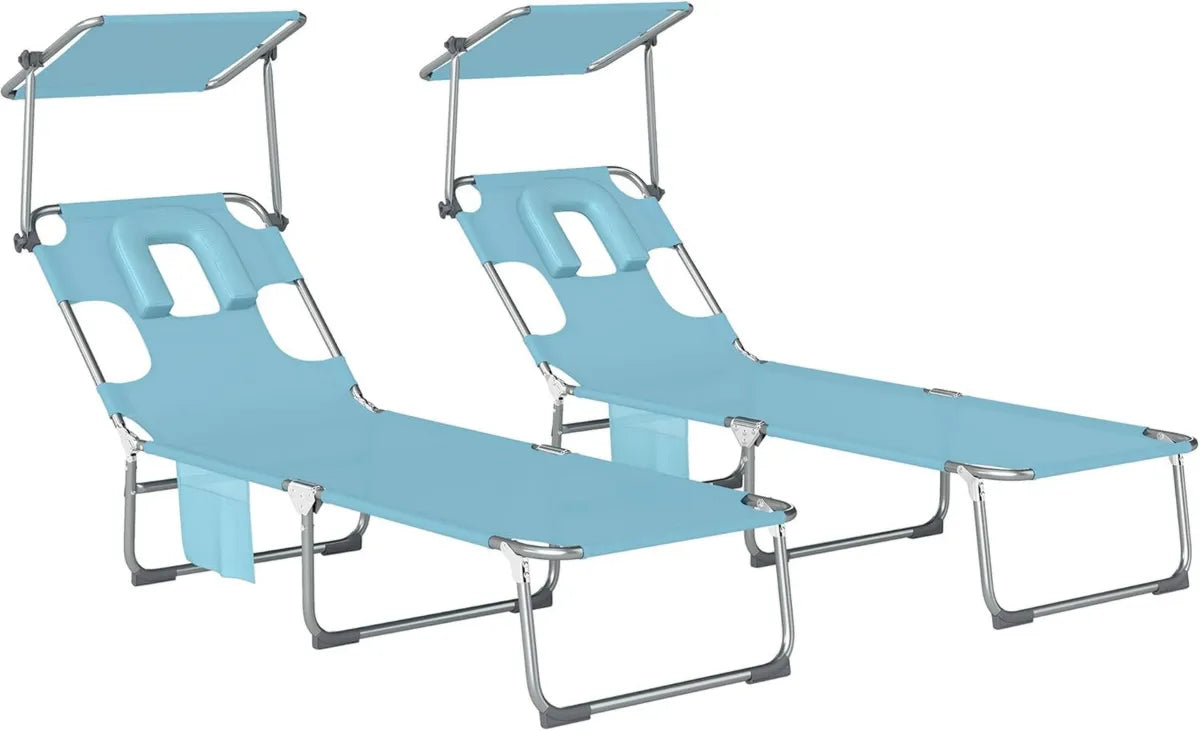 Outsunny Conjunto 2 tumbonas plegables con dosel ajustable y respaldo reclinable