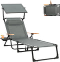 Tumbonas Plegables con Cabezal Ajustable y Portavasos, Ideal para Playa y Jardín, Gris con Parasol