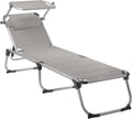 Tumbona Reclinable Plegable con Parasol Gris para Exterior