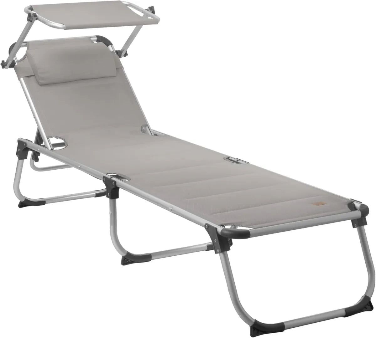 Tumbona Reclinable Plegable con Parasol Gris para Exterior