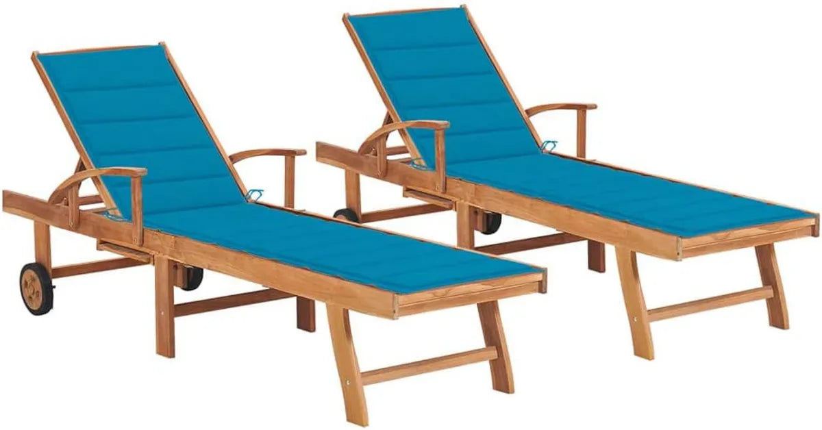 Juego de 2 Hamacas de Teca con Cojines Azules
