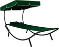 Tumbona de Jardín Verde con Toldo y Cojín, Ideal para Terraza y Playa