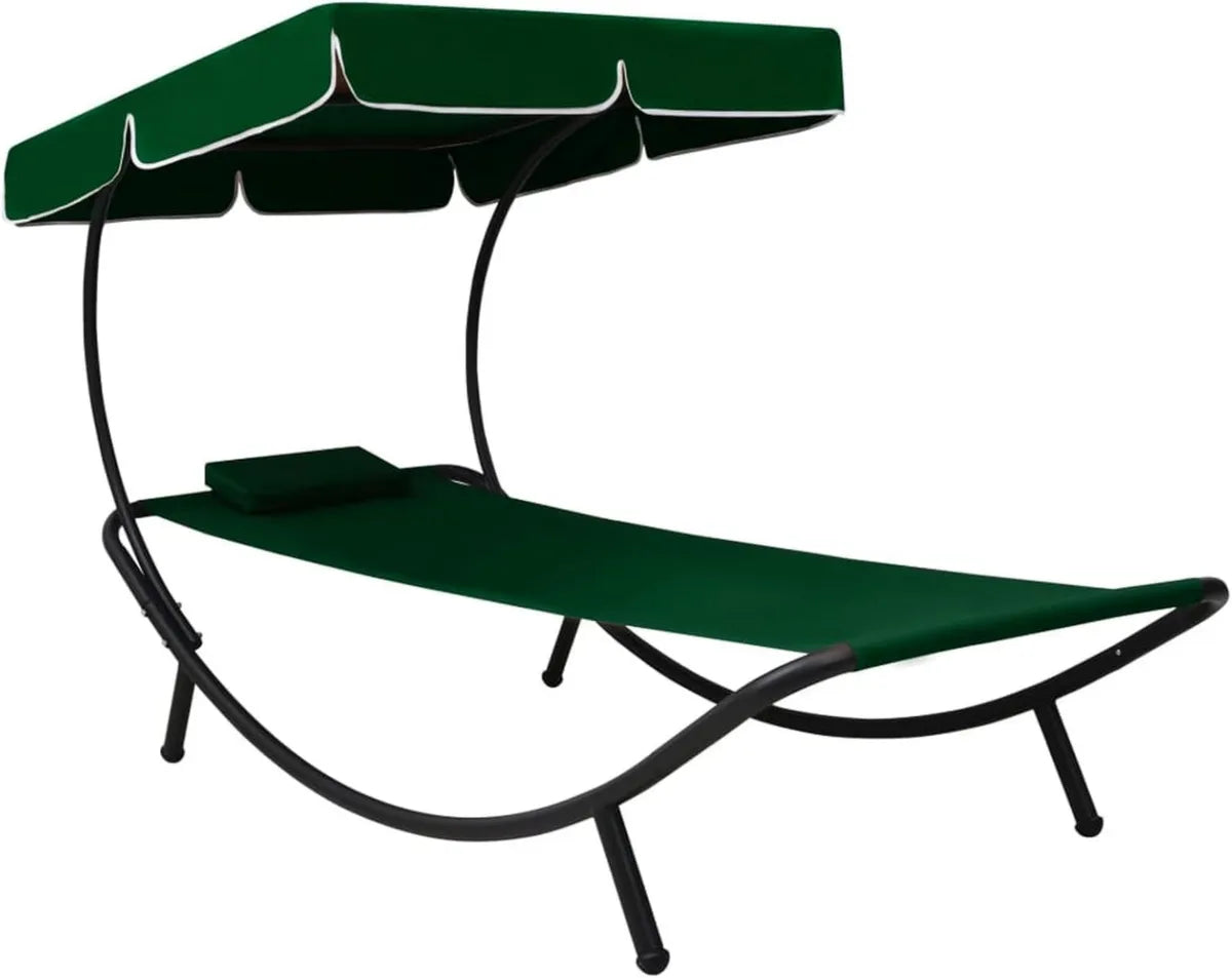 Tumbona de Jardín Verde con Toldo y Cojín, Ideal para Terraza y Playa