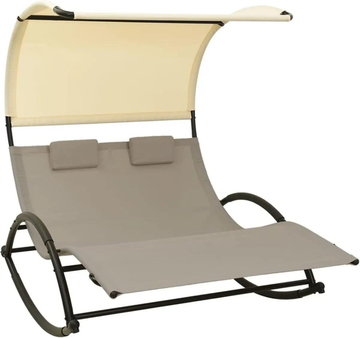 Cama Balinesa Doble con Toldo, Tumbona de Jardín en Textilene Gris y Crema