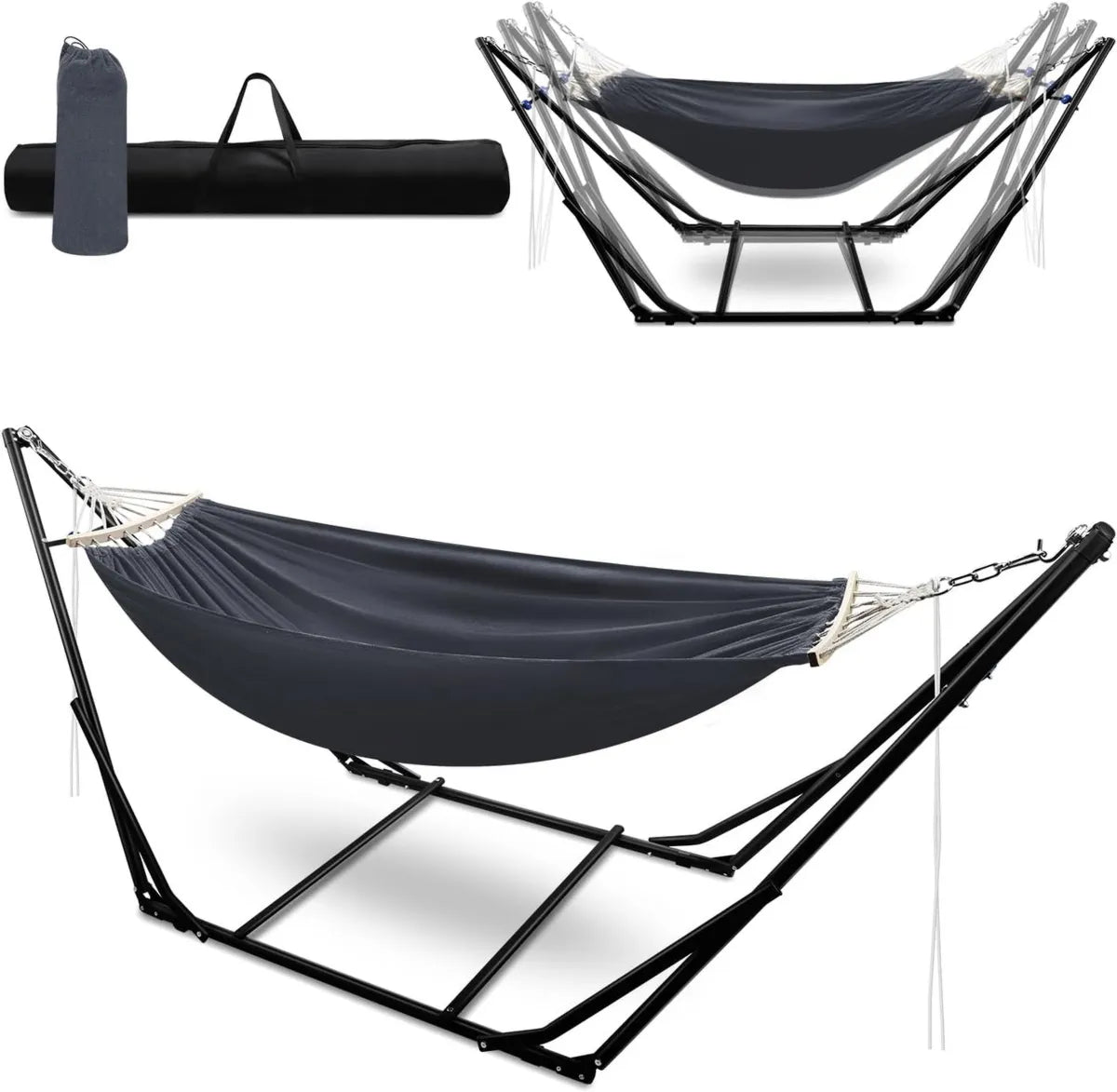 Hamaca plegable de metal con bolsa, ideal para exteriores, soporta hasta 150 kg