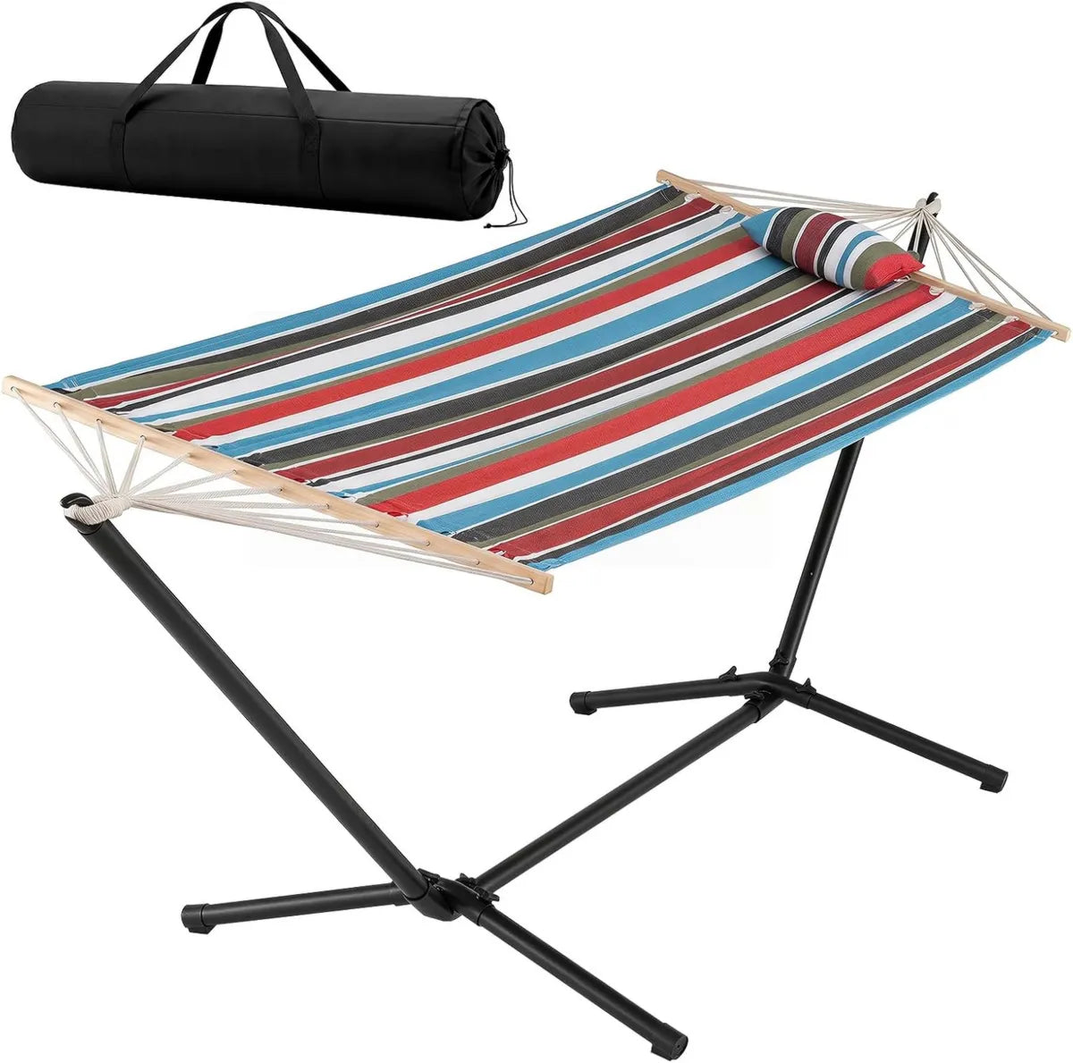 Hamaca Portátil con Soporte y Almohada, Estructura Metálica Resistente, Ideal para Jardín, Patio y Balcón, Capacidad 200 kg