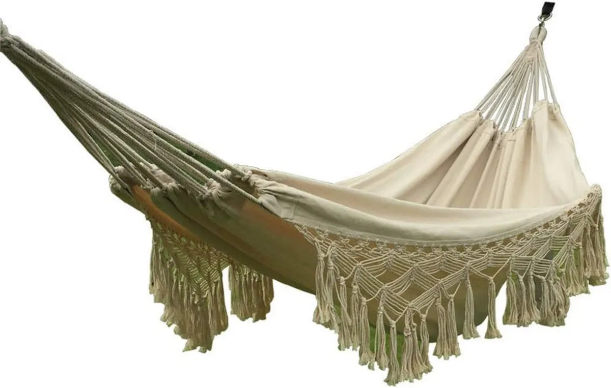 Hamaca colgante bohemia de algodón con flecos para interiores y exteriores