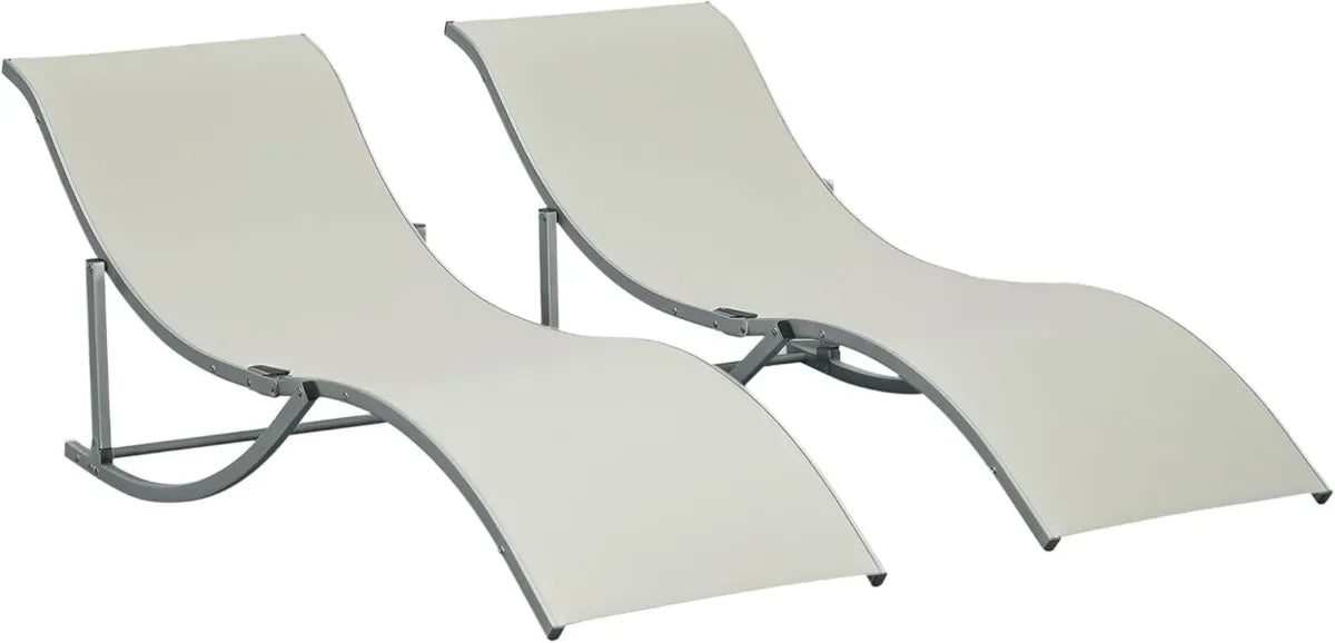 Par de tumbonas plegables de aluminio y textileno para exterior, capacidad 120 kg, color beige