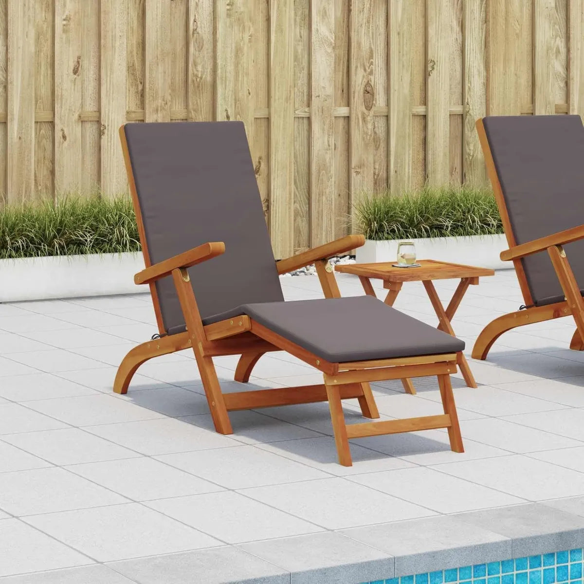 Tumbona de acacia ergonómica con respaldo ajustable, ideal para jardín y terraza