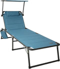 Tumbona de Aluminio XXL con Parasol y Bolsillo Lateral, Azul
