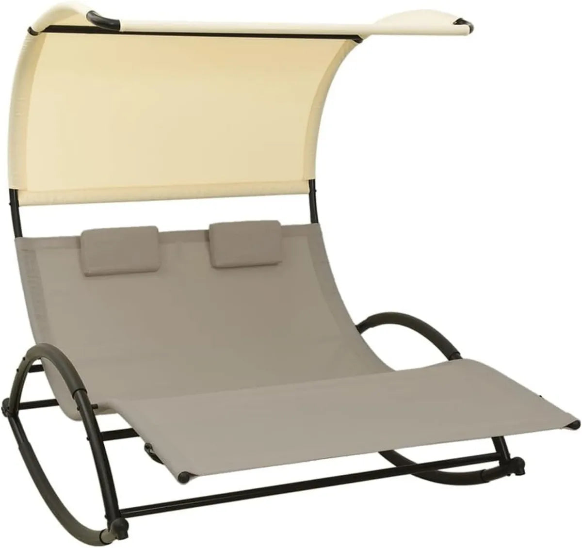 Sofisticada Tumbona Doble con Techo Gris Taupe y Crema